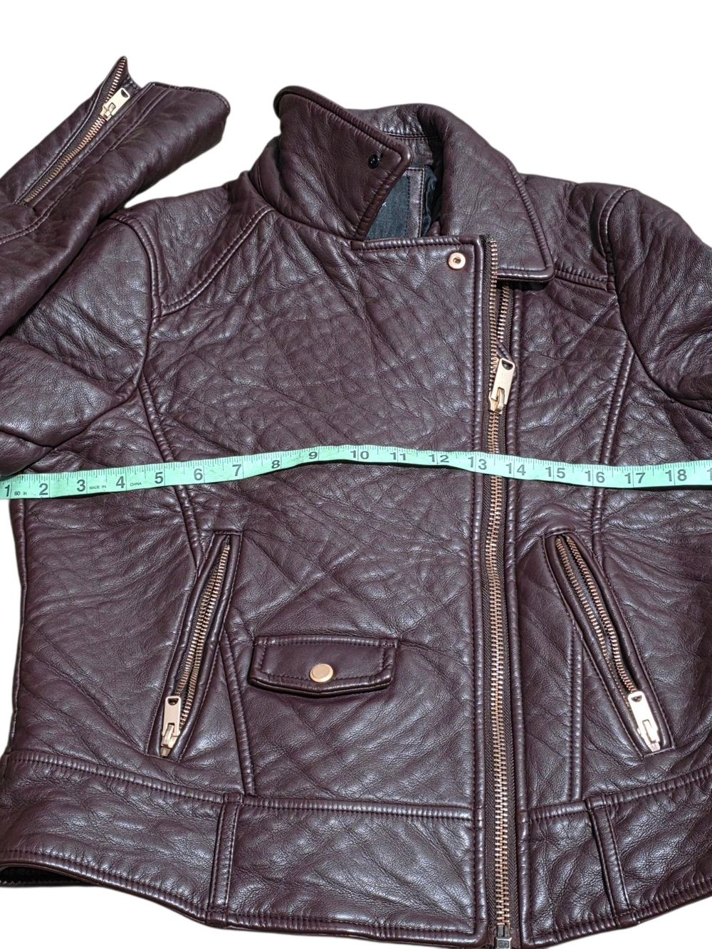Marc New York Andrew Marc Burgundy Leather Moto Jacket Lg Quilted Biker Zip Coat - Picture 6 of 11